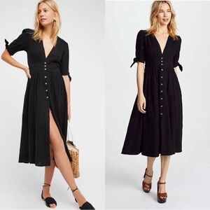 FREE PEOPLE Love of My Life Black Cotton Gauxy Midi Dress Sz M